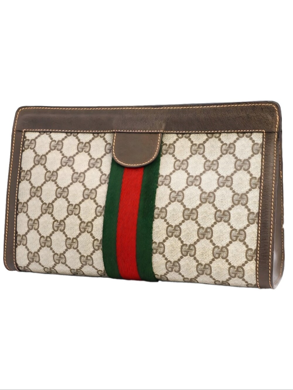 GUCCI VINTAGE GG Monogram Ophidia Sherry Line Brown Classic Bag / Clutch - Picture 1 of 17